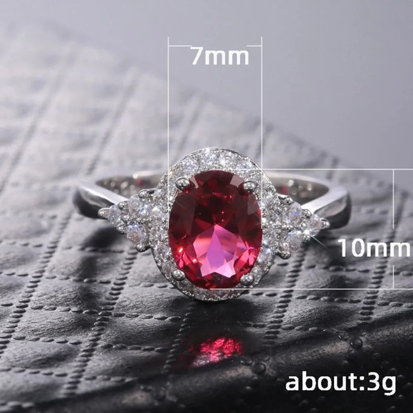 🔥 Refine Oval Shiny Red Zircon Ruby Rings for Women, PD320 - Picture 10 of 10